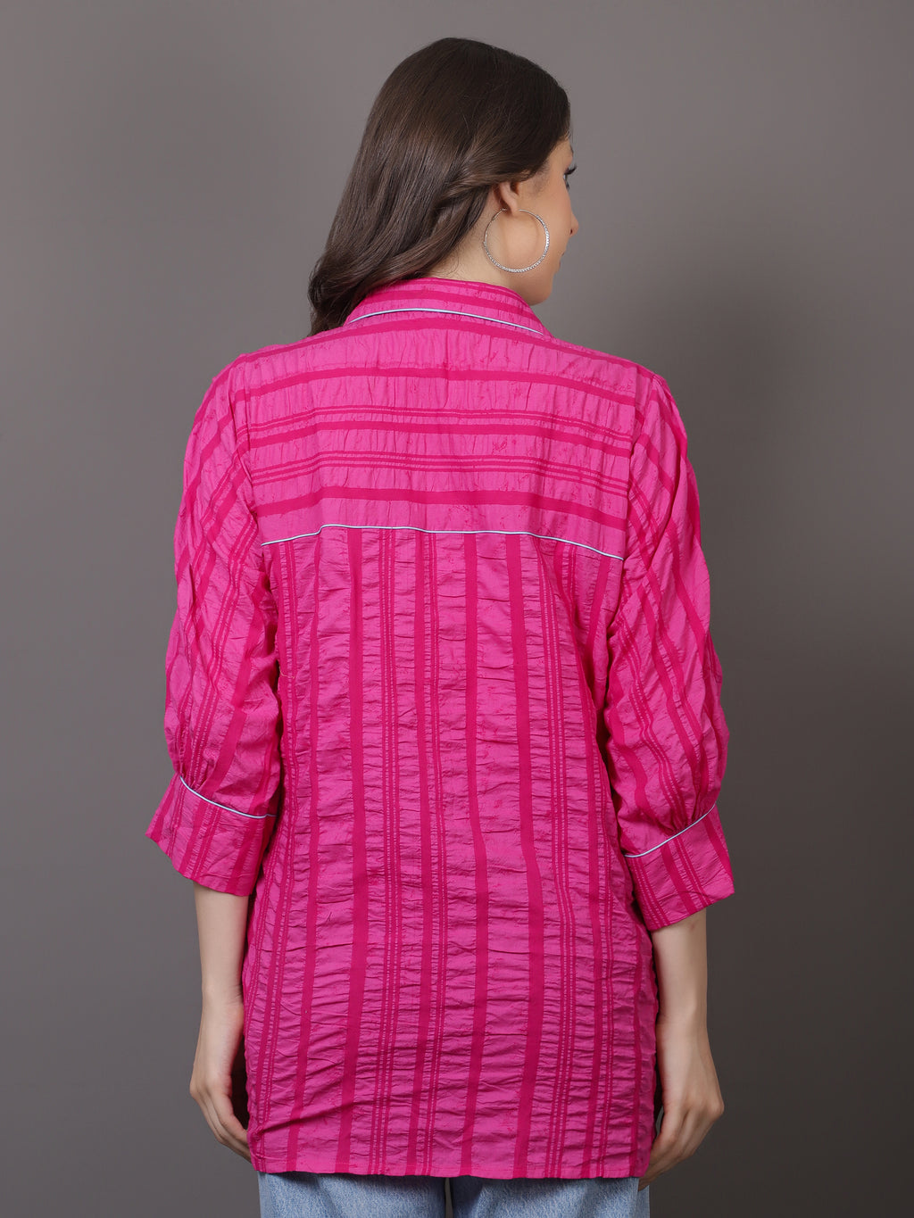 Pink Crushed Embroidered Shirt