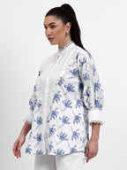 White Chikan and Boota Lace Shirt