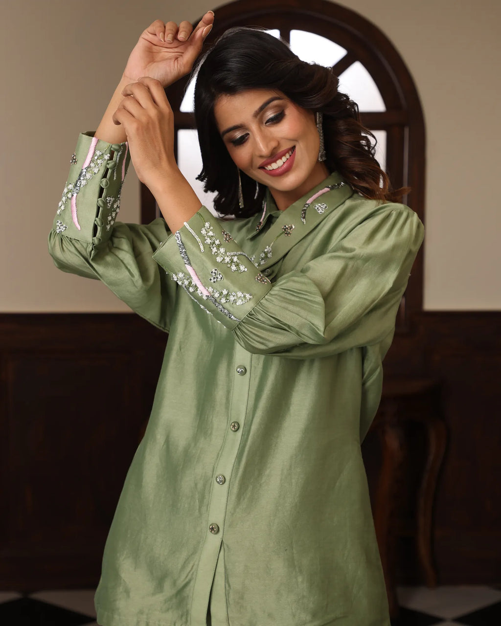 Mandarin Collar Handwork Co-ord Set - BloomIt
