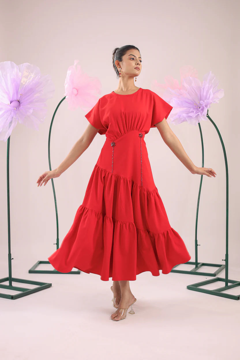 The red rose flared midi dress