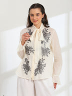 Solaire Ivory spring metalic Mul Cotton Top