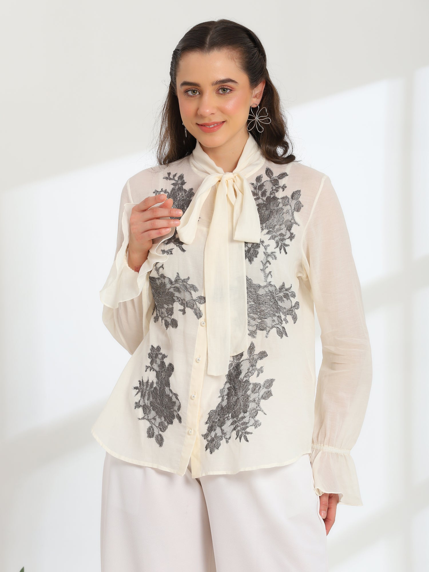 Solaire Ivory spring metalic Mul Cotton Top