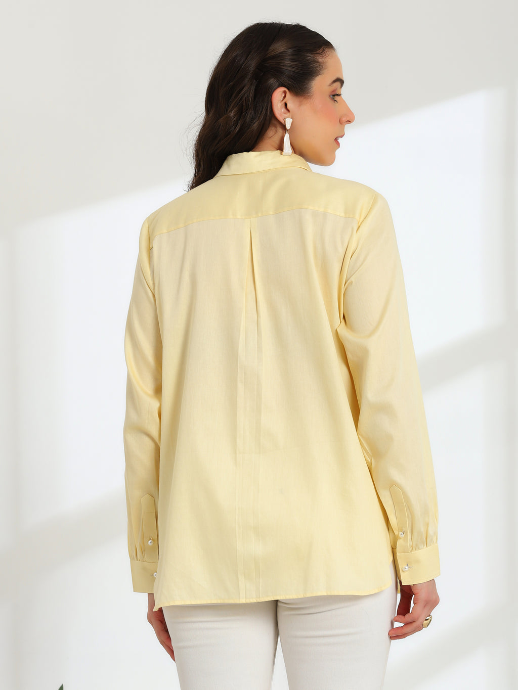 Butter Bloom Yellow Hand Embroidered French lace Cotton Shirt