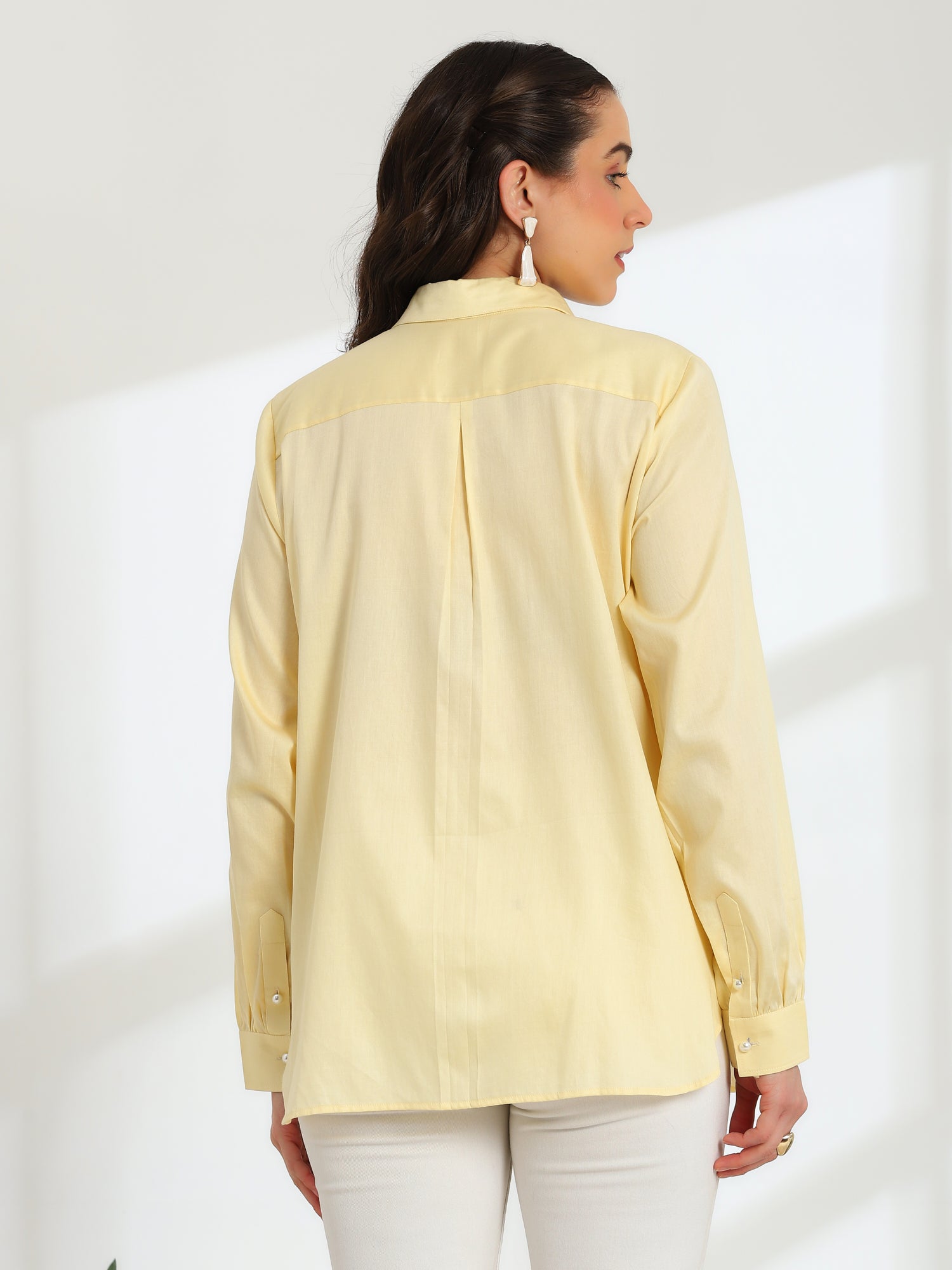 Butter Bloom Yellow Hand Embroidered French lace Cotton Shirt
