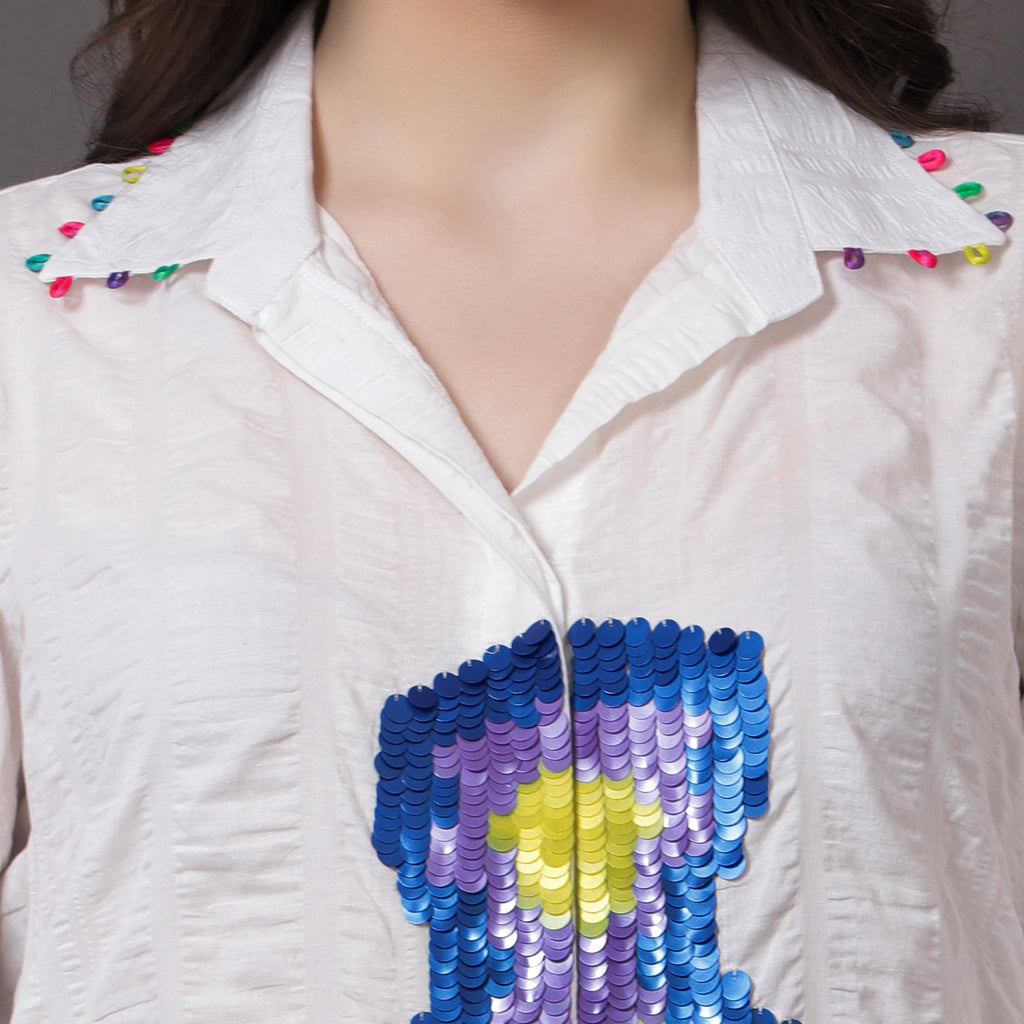 White Crushed Sequin Shirt