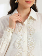 Moonlight Pearl French lace Linen Shirt - Dareiss