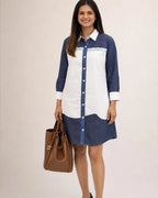 Denim Panel Shirt Dress - Shweta Chugh