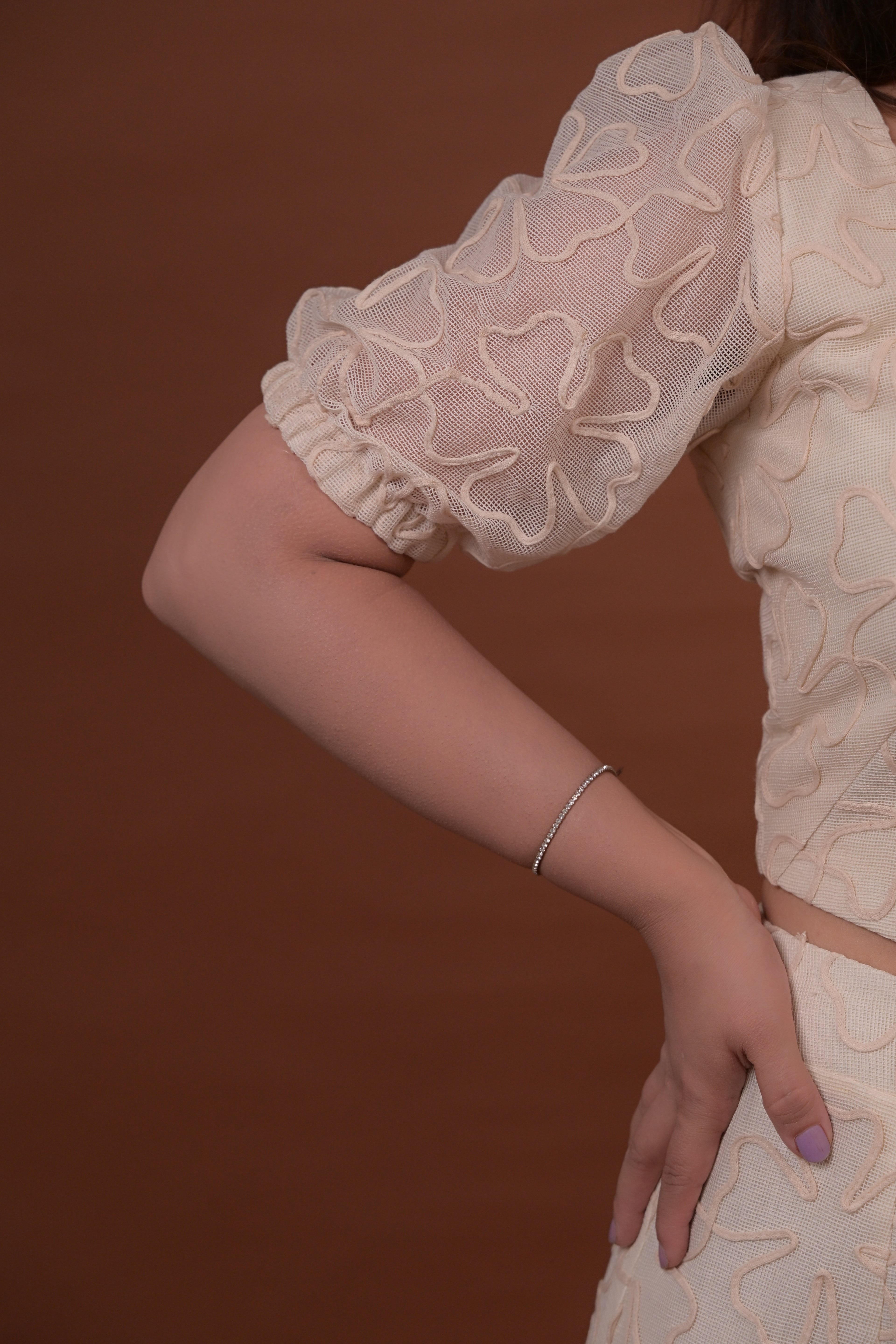 White Petal Square Neck Puff Sleeves Top