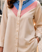 Classic Beige Shirt With Denim Contrast - Shweta Chugh