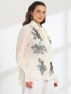 Solaire Ivory spring metalic Mul Cotton Top
