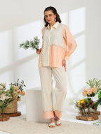Floréa Peach Hand Embroidered French lace Silk Linen shirt