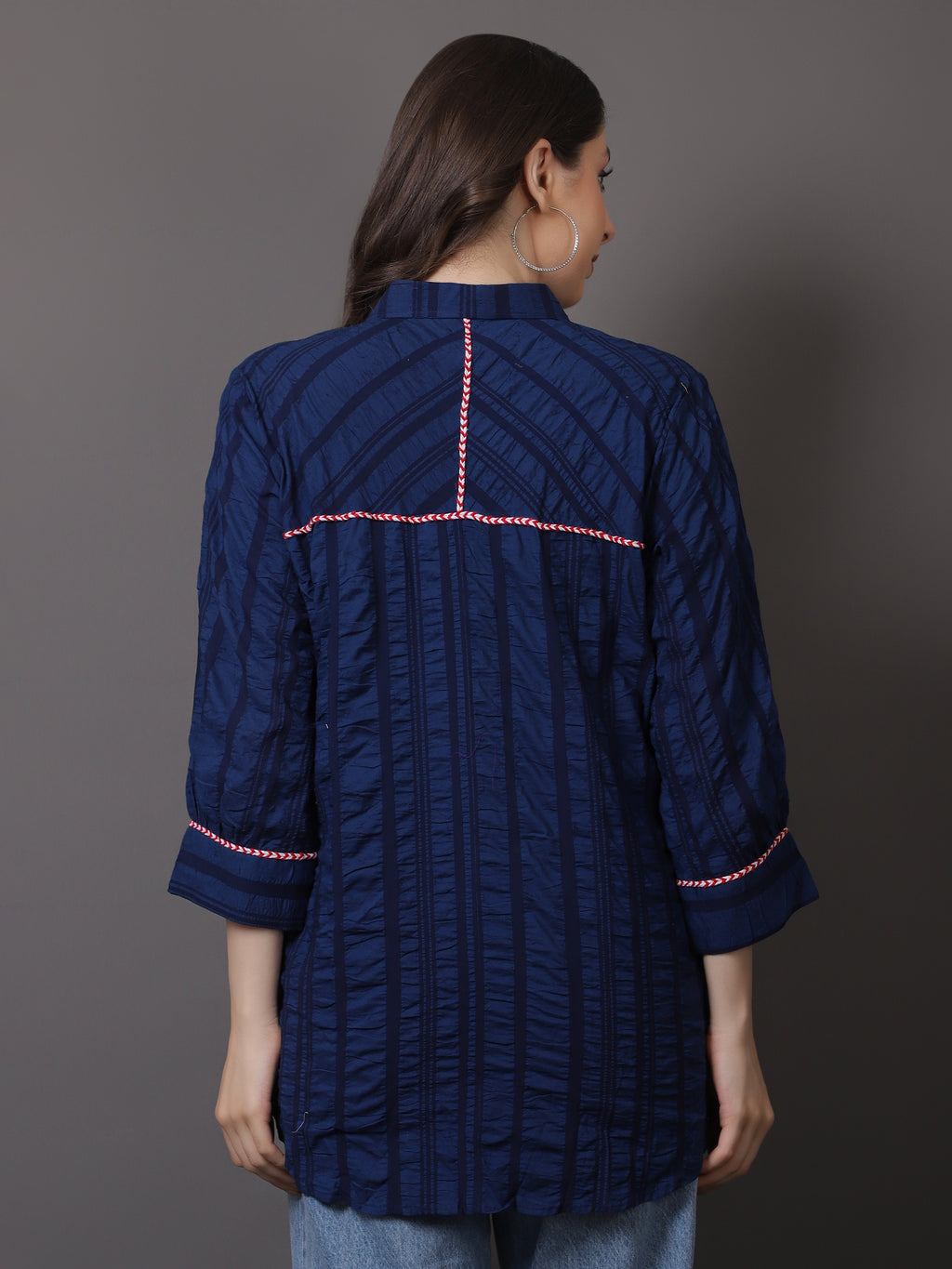 Blue Crushed Embroidered Shirt