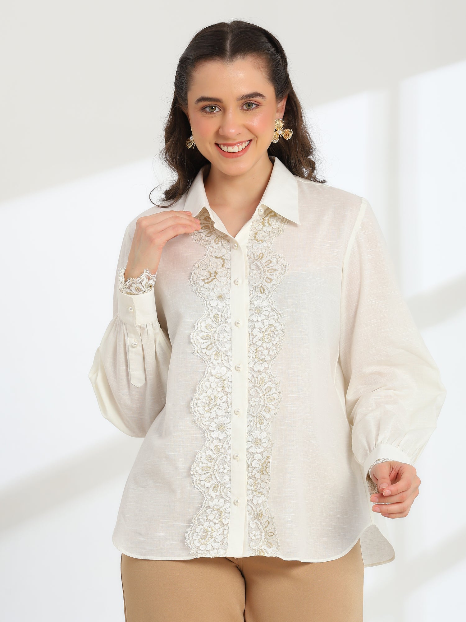 Moonlight Pearl French lace Linen Shirt
