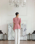 Dahlia Blossom Pink Mettalic French Lace Crepe Top