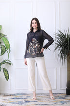 Conor Black Embroidered Chanderi Top with Ivory Pants