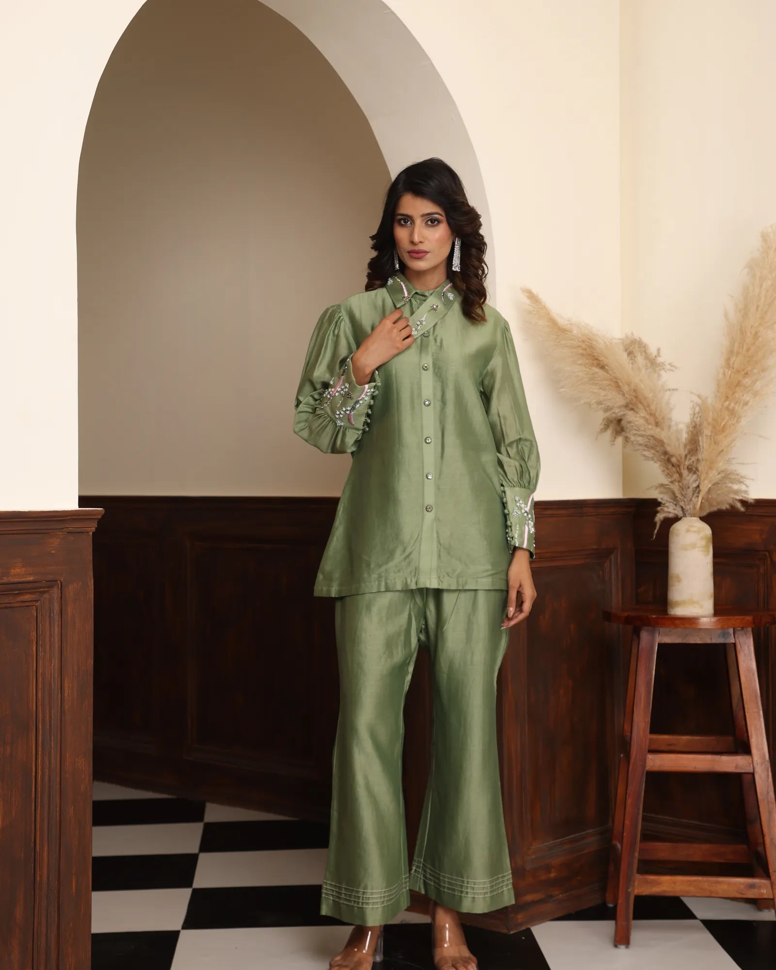 Mandarin Collar Handwork Co-ord Set