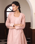 Hand-Embroidered C-Cut Fusion Suit with Tuck-Detail Pants - BloomIt