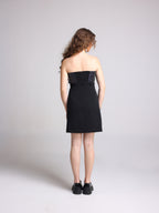 AMORE BLACK 3D MULTI SEQUIN BOW STRAPLESS DRESS