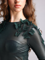 SIONA GREEN FOIL 3D BUTTERFLY BODYSUIT