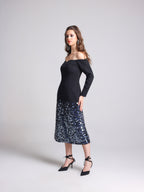 NOIRE BLACK OFF SHOULDER MIDI DRESS