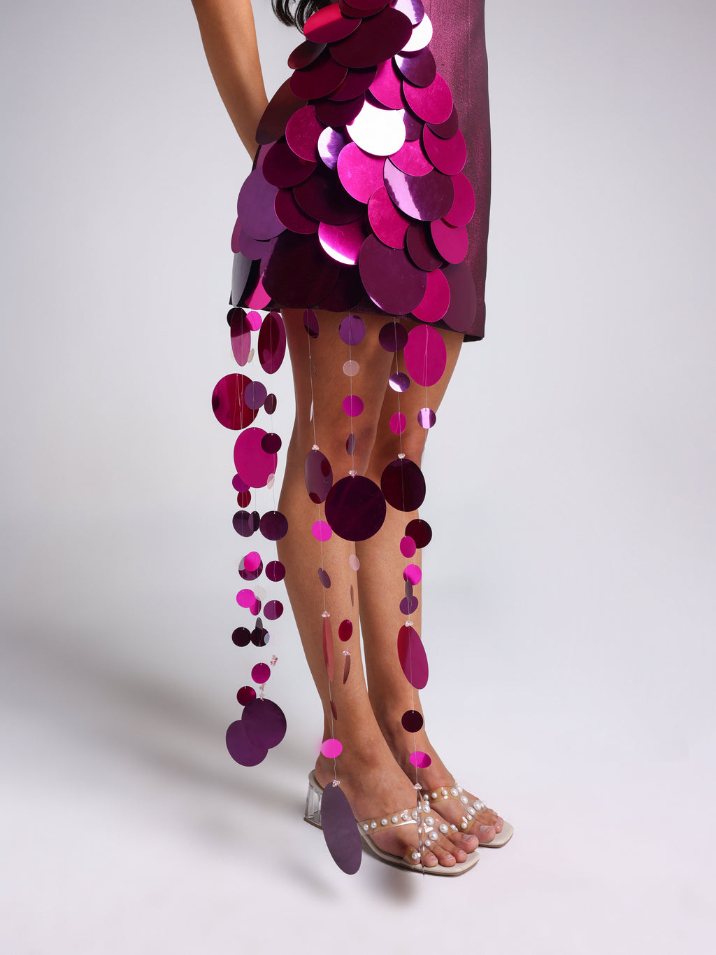 SCENA PINK METALLIC TASSEL DRESS
