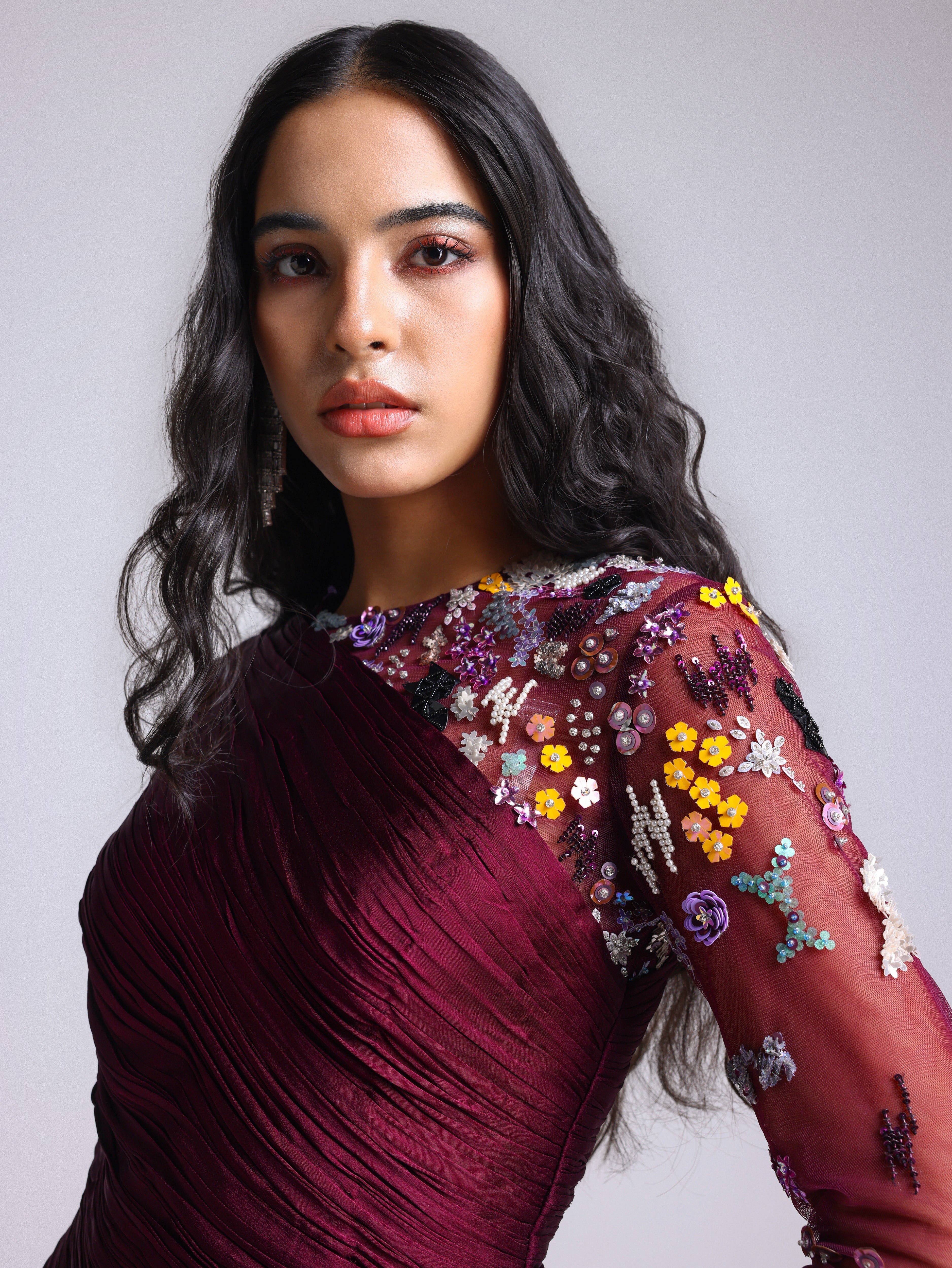 SERENA WINE FLORAL DRESS