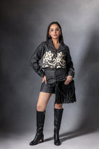 Charcoal Grey Crop Jacket & Shorts Set