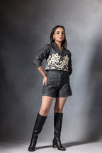 Charcoal Grey Crop Jacket & Shorts Set - Sila Atelier
