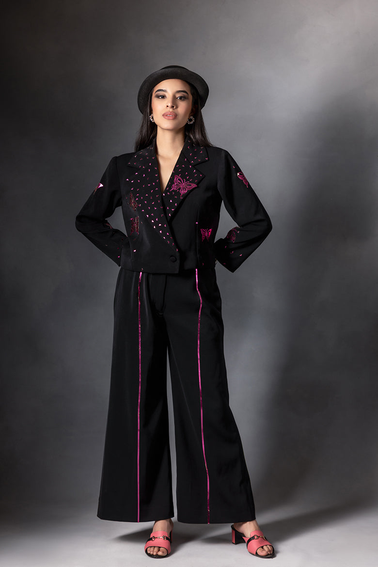 Metallic Pink Butterfly Crop Jacket Set