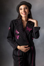 Metallic Pink Butterfly Crop Jacket Set