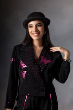 Metallic Pink Butterfly Crop Jacket Set